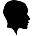 Black African American female, African woman profile picture. Girl from the side without hair with a shaved head, a bald head with