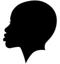 Black African American female, African woman profile picture. Girl from the side without hair with a shaved head, a bald head with Royalty Free Stock Photo