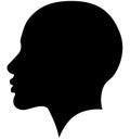 Black African American female, African woman profile picture. Girl from the side without hair with a shaved head, a bald head with