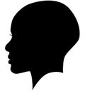 Black African American female, African woman profile picture. Girl from the side without hair with a shaved head, a bald head with