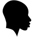 Black African American female, African woman profile picture. Girl from the side without hair with a shaved head, a bald head with