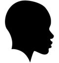 Black African American female, African woman profile picture. Girl from the side without hair with a shaved head, a bald head with