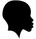 Black African American female, African woman profile picture. Girl from the side without hair with a shaved head, a bald head with Royalty Free Stock Photo