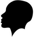 Black African American female, African woman profile picture. Girl from the side without hair with a shaved head, a bald head with