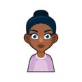 Black African American or Hindu Girl Avatar. Cartoon Style Userpic Icon. Vector