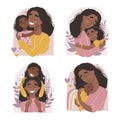 Black african american mother hugs baby. Mother and daughter vector illustration. Royalty Free Stock Photo