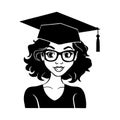 Black african american smiling girl in graduation hat. Female student black silhouette. Vector illustration on white isolated Royalty Free Stock Photo