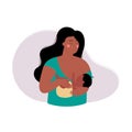 A black African American woman breastfeeds a baby, a child