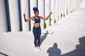 Black african woman jump rope Royalty Free Stock Photo