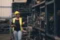 Black African women engineer worker working check stock in factory industry machine part warehouse