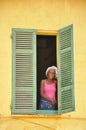 Black african young women at the window