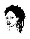 Black Afro African American girl woman lady vector portrait head face silhouette,curly dreadlocks waves hair puff hairstyle