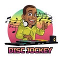 Black Afro American Boy Disc Jockey DJ Cartoon Logo