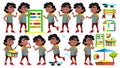 Black, Afro American Boy Kindergarten Kid Poses Set Vector. Happy Children Character. Babysitting. For Advertisement Royalty Free Stock Photo