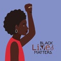 Black afro woman cartoon with fist up in side view with black lives matters text vector design