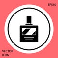 Black Aftershave icon isolated on red background. Cologne spray icon. Male perfume bottle. White circle button. Vector