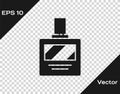 Black Aftershave icon isolated on transparent background. Cologne spray icon. Male perfume bottle. Vector Illustration