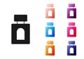 Black Aftershave icon isolated on white background. Cologne spray icon. Male perfume bottle. Set icons colorful. Vector Royalty Free Stock Photo