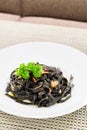 Black aglio olio pasta Royalty Free Stock Photo