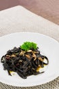 Black aglio olio pasta Royalty Free Stock Photo