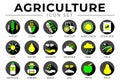 Black Agriculture Round Icon Set of Wheat, Corn, Soy, Tractor, Sunflower, Fertilizer, Sun, Water, Growth, Weather, Rain, Fields, Royalty Free Stock Photo