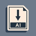 Black AI file document icon. Download AI button icon isolated on grey background. Long shadow style. Vector Royalty Free Stock Photo