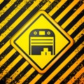 Black Aircraft hangar icon isolated on yellow background. Warning sign. Vector