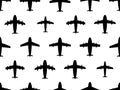 Black aircraft silhouettes seamless pattern. Aircraft with turbines and propellers. Aircraft design for posters, banners