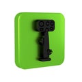 Black Aircraft steering helm icon isolated on transparent background. Aircraft control wheel. Green square button.