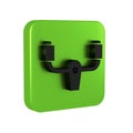 Black Aircraft steering helm icon isolated on transparent background. Aircraft control wheel. Green square button.