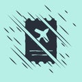 Black Airline ticket icon isolated on green background. Plane ticket. Glitch style. Vector