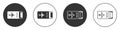 Black Airline ticket icon isolated on white background. Plane ticket. Circle button. Vector