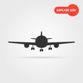 Black airplane icon with shadow Royalty Free Stock Photo