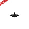 Black airplane icon with shadow. isolated on gray background. flat style trend modern logo design vector illustration Royalty Free Stock Photo