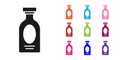 Black Alcohol drink Rum bottle icon isolated on white background. Set icons colorful. Vector Royalty Free Stock Photo