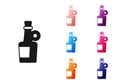 Black Alcohol drink Rum bottle icon isolated on white background. Set icons colorful. Vector Royalty Free Stock Photo
