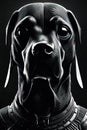 Black alien dog on a dark background