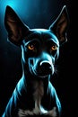 Black alien dog on a dark background