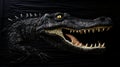 Black Alligator Textile Art: Detailed Drapery And Aggressive Quilting