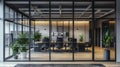 A Black Aluminium-Framed Glass Door Elevates the Wall Background of an Office Building Royalty Free Stock Photo