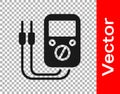 Black Ampere meter, multimeter, voltmeter icon isolated on transparent background. Instruments for measurement of