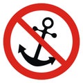 Black anchor at red circle frame, ban anchoring, eps.