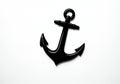 A black anchor sits against a plain white background, showcasing a classic design Royalty Free Stock Photo