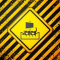 Black Ancient Greek trireme icon isolated on yellow background. Warning sign. Vector Royalty Free Stock Photo