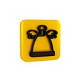 Black Angel icon isolated on transparent background. Merry Christmas and Happy New Year. Yellow square button.