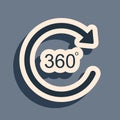 Black Angle 360 degrees icon isolated on grey background. Rotation of 360 degrees. Geometry math symbol. Full rotation