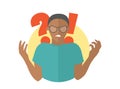 Black angry man in glasses. Guy in rage. Flat design icon