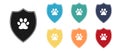 Black Animal Health Insurance Icon Set. Pet protection concept. Dog or cat paw print. Web design.Black Animal Health Insurance Royalty Free Stock Photo