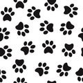 Black animal paw prints seamless pattern vector