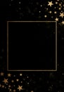 Black and anthracite background with luxery golden ornaments , sparkles and stars. Golden frame. Good for logo or invitation